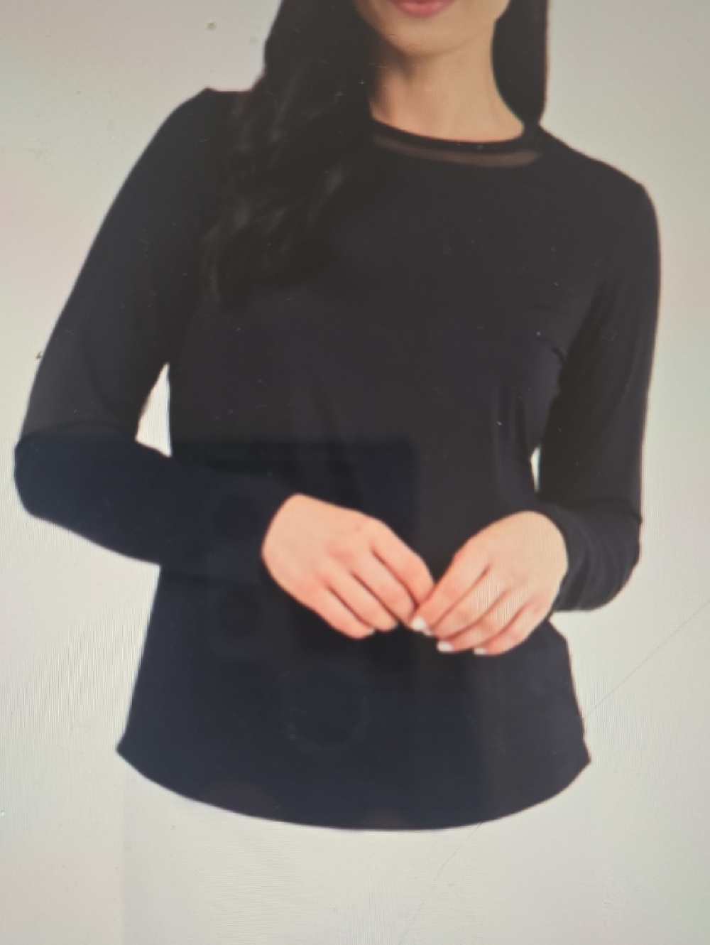 IBKUL Sheer-Trim Black Long-Sleeve Crewneck TOP M